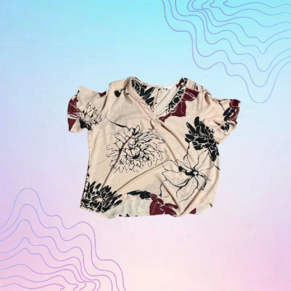 LIZ CLAIBORNE Women’s Size Large Floral Faux Wrap Top